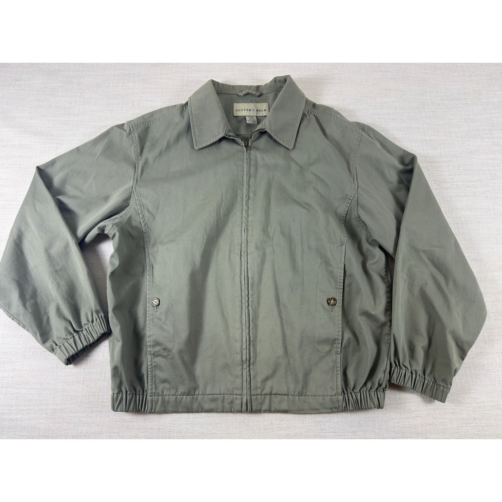 Cutter & Buck Mens Harrington Jacket Medium Green Cotton Full Zip Lightweight